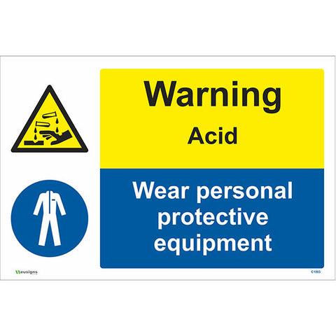 Warning Acid Wear Personal Protective Equipment Sign - Safety Signs & Stickers | Borehamwood Signs
