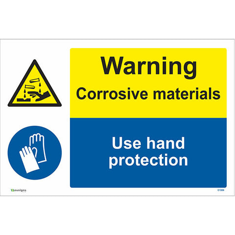 Warning Corrosive Materials Use Hand Protection Sign - Safety Signs & Stickers | Borehamwood Signs