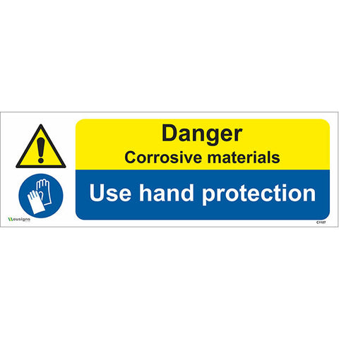 Danger Corrosive Materials Use Hand Protection Sign - Safety Signs & Stickers | Borehamwood Signs