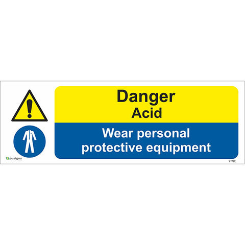 Danger Acid Wear Personal Protective Equipment Sign - Safety Signs & Stickers | Borehamwood Signs