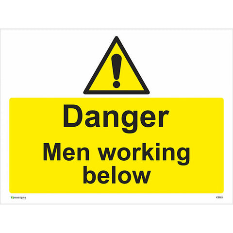 Danger Men Working Below Sign - Safety Signs & Stickers | Borehamwood Signs