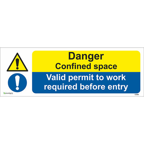 Danger Confined Space/Valid Permit To Work Required Before Entry Sign - Safety Signs & Stickers | Borehamwood Signs