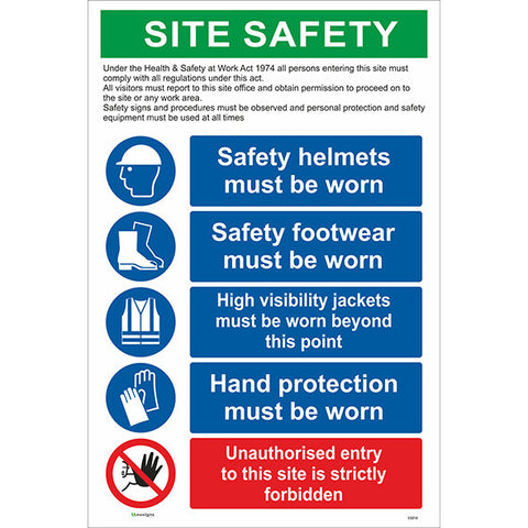 Construction Site Safety Sign / PPE / Unauthorised Entry / 5 Signs in 1 - Safety Signs & Stickers | Borehamwood Signs