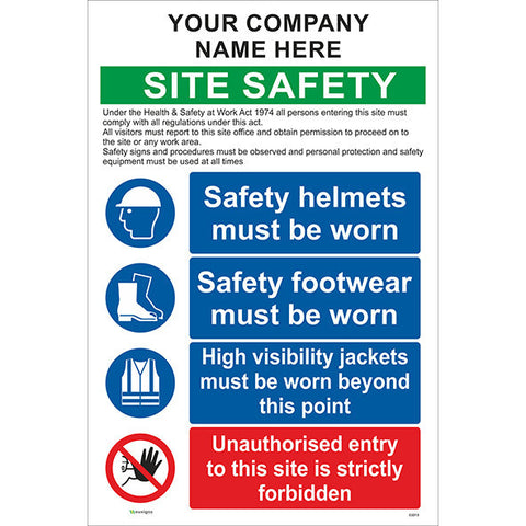Combined Site Safety Sign With Company Name / PPE/ Un Authorised Entry - Safety Signs & Stickers | Borehamwood Signs