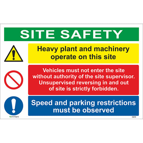 Site Safety/Heavy Plant and Machinery Operate/Vehicles Must Not Enter - Safety Signs & Stickers | Borehamwood Signs