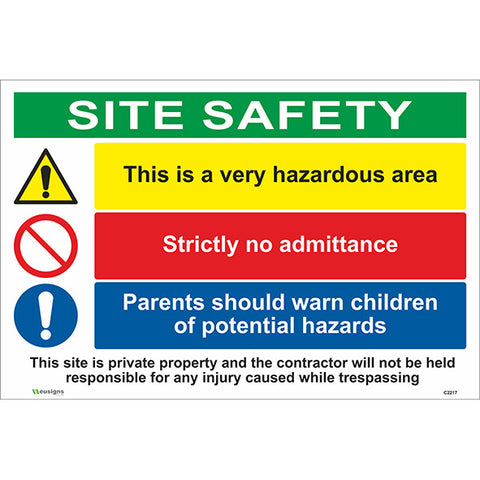 This Is A Hazardous Area/Strictly No Admittance/Parents Should Warn Children Combined Signs - Safety Signs & Stickers | Borehamwood Signs