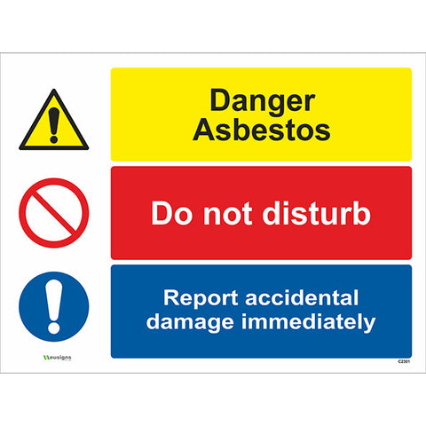 Danger Asbestos/ Do Not Disturb/ Report Accidental Damage Immediately Sign - Safety Signs & Stickers | Borehamwood Signs