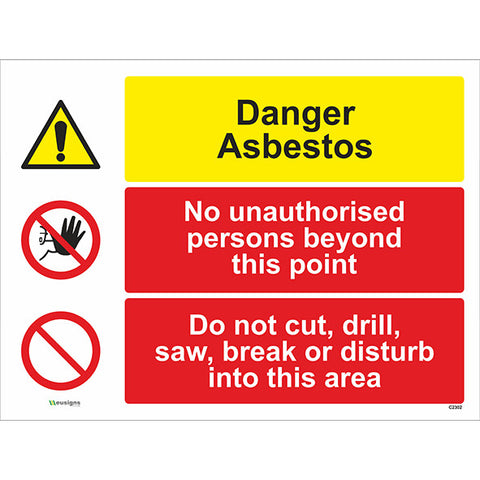 Danger Asbestos/ No Unauthorised Persons/Do Not Cut, Drill, Combined Signs - Safety Signs & Stickers | Borehamwood Signs