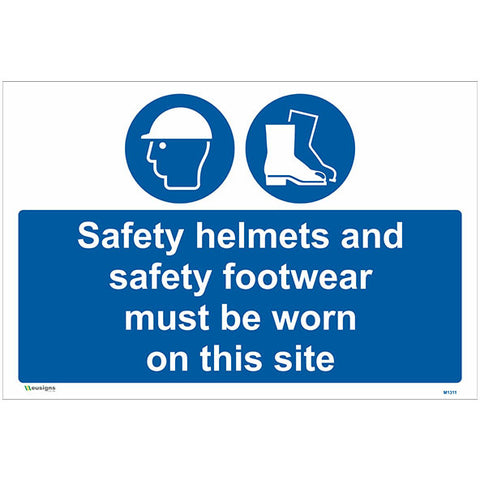 Safety Helmets And Safety Footwear Must Be Worn On This Site Sign - Safety Signs & Stickers | Borehamwood Signs