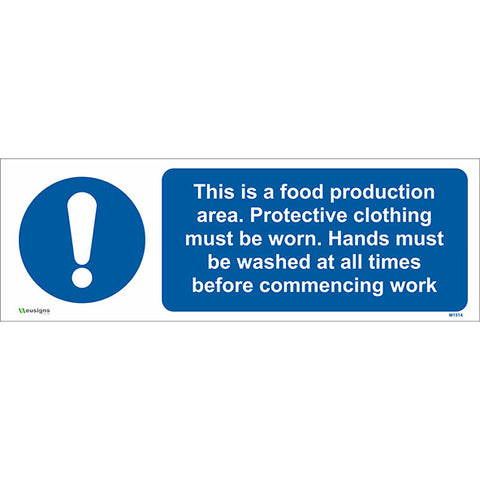 This is a Food Production Area. Protective Clothing must be Worn. Hands must be Washed Combined Sign - Safety Signs & Stickers | Borehamwood Signs