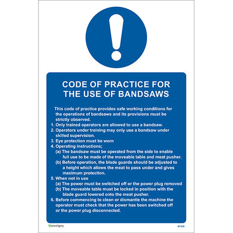 Code of Practice for The Use of Bandsaws Sign - Safety Signs & Stickers | Borehamwood Signs
