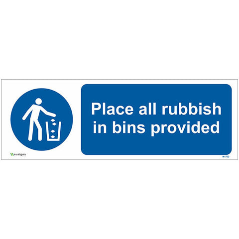 Place All Rubbish In Bins Provided Sign - Safety Signs & Stickers | Borehamwood Signs